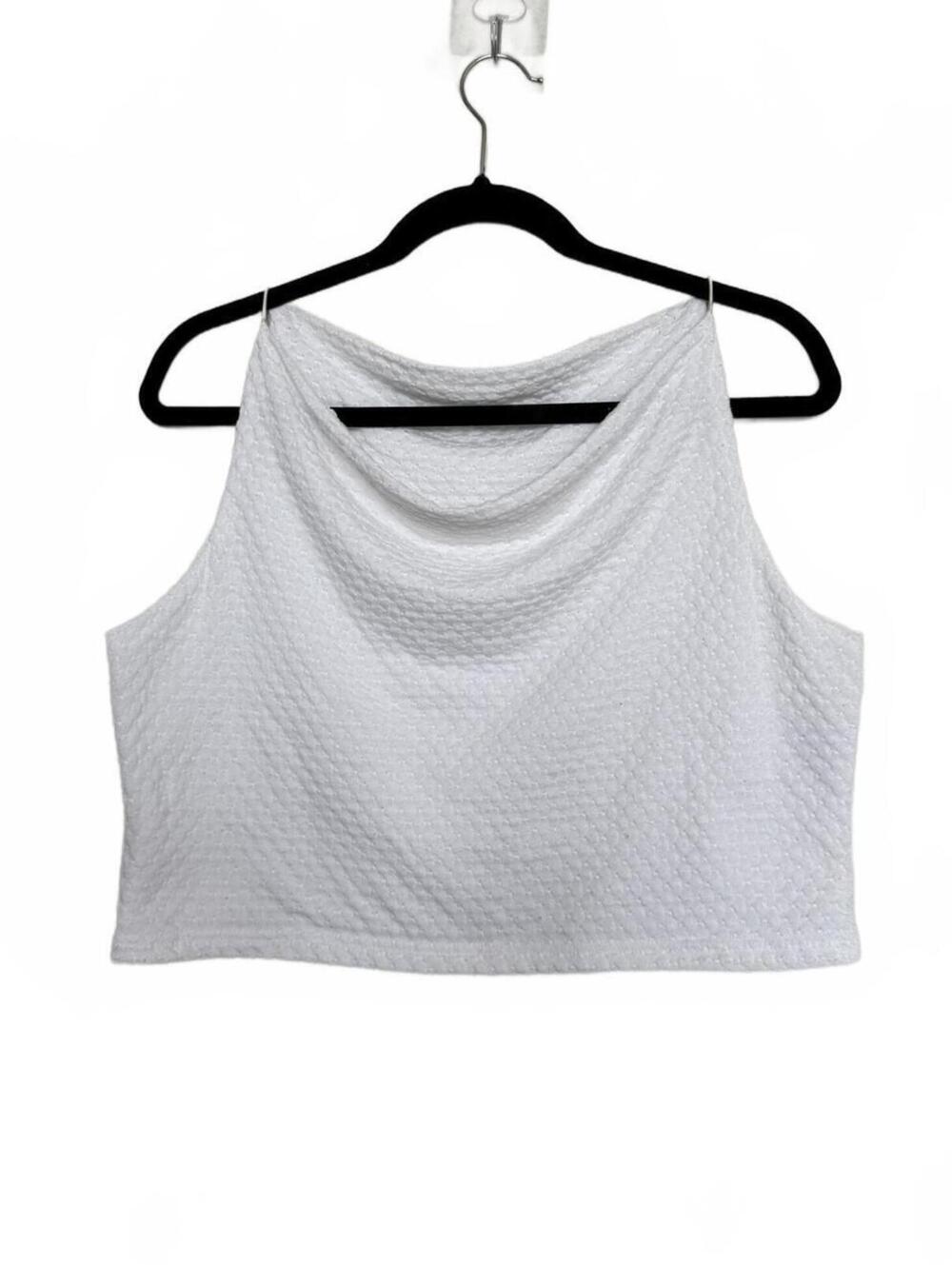 White Textured Sleeveless Crop Top with Cowl‎ Neck